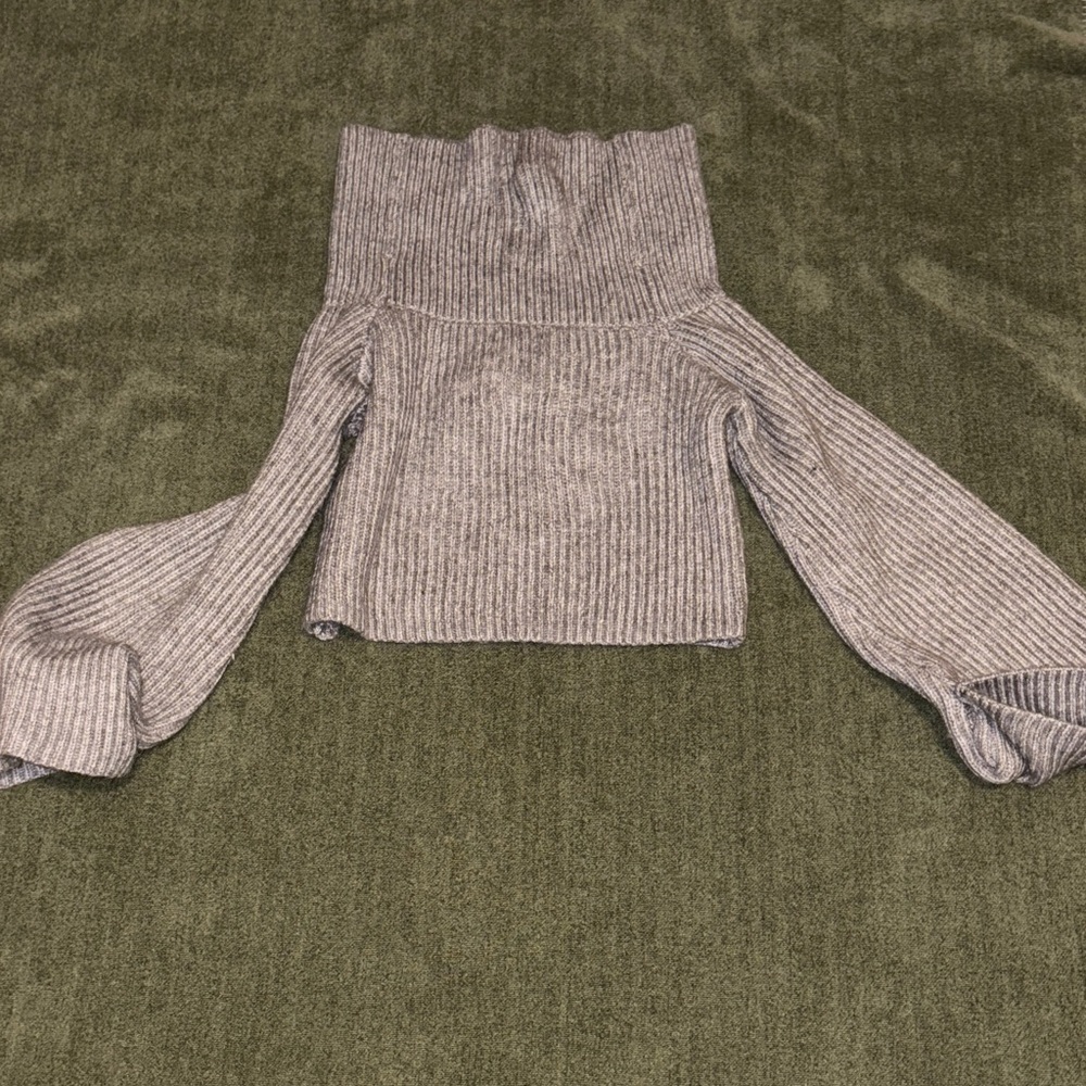 Gray Ribbed Women's Turtle Neck Sweater